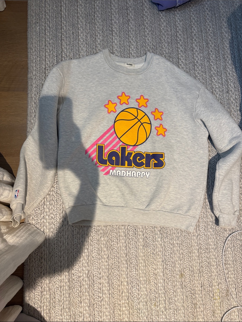 Madhappy Light Gray Lakers Graphic Crewneck - Yellow & Pink Accents